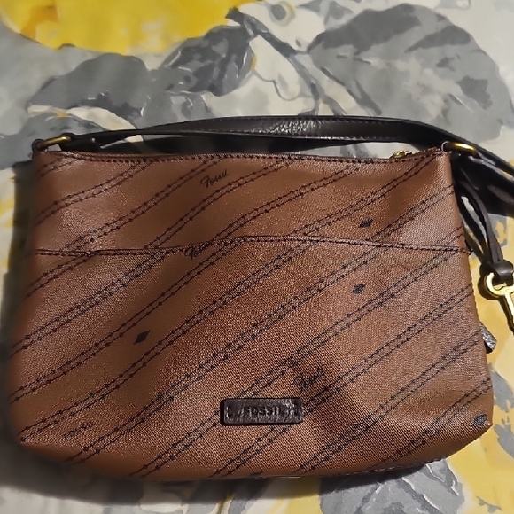 Fossil Brown Crossbody Bag with White Stripes - Picture 5 of 6
